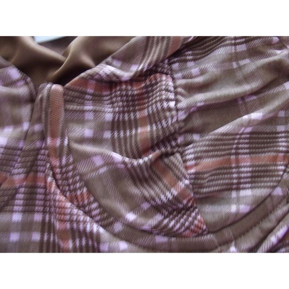 Just Polly Corset Top Jr XL Brown Pink Plaid peasant off-shoulder shirt blouse - Picture 3 of 7